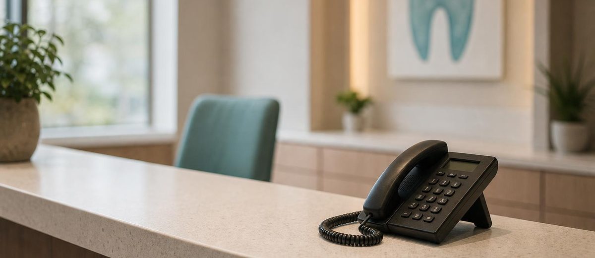 Recepción de clínica dental con teléfono sin atender