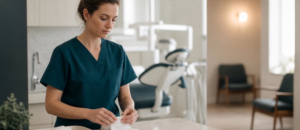 Sillón dental vacío con agenda sobre la mesa y horas sin cubrir