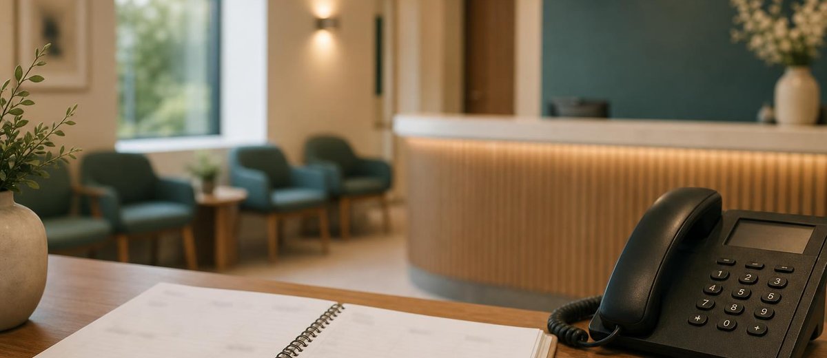 Recepción de clínica dental con protocolo de atención al paciente